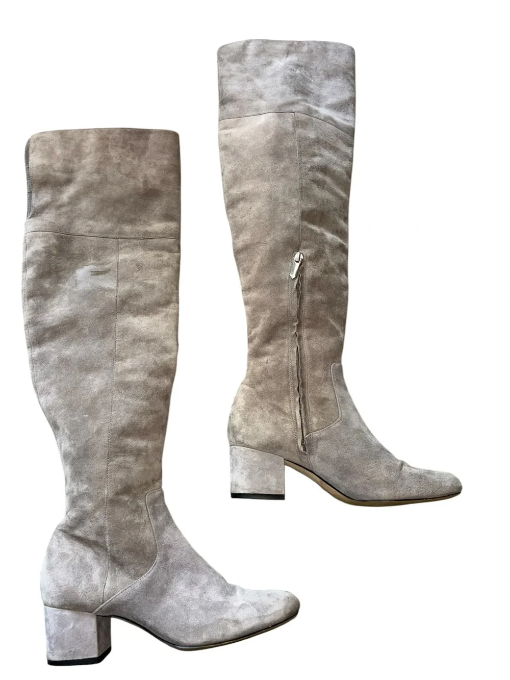 Sam Edelman Elina Gray Suede Leather Over The Knee Block Heel Boots - 7.5